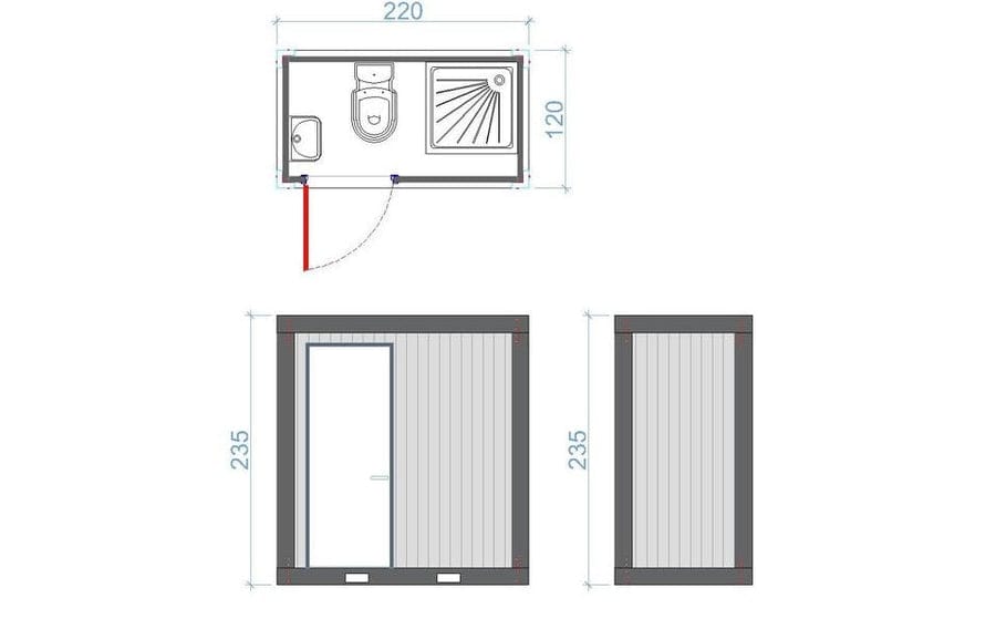 Conteneur Sanitaire WC et Douche (120 x 220 cm) — Neuf